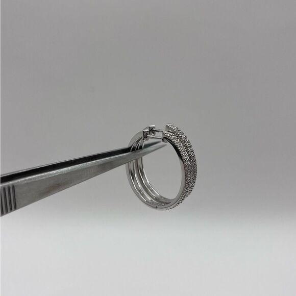 0.25 CT Natural Diamond Sterling Silver Hoop Earrings - Picture 5 of 9